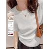 Women Round Neck Five‑Sleeve Knit Sweater Slim Fit Thin Base Layer Top French Commuter Autumn 2024