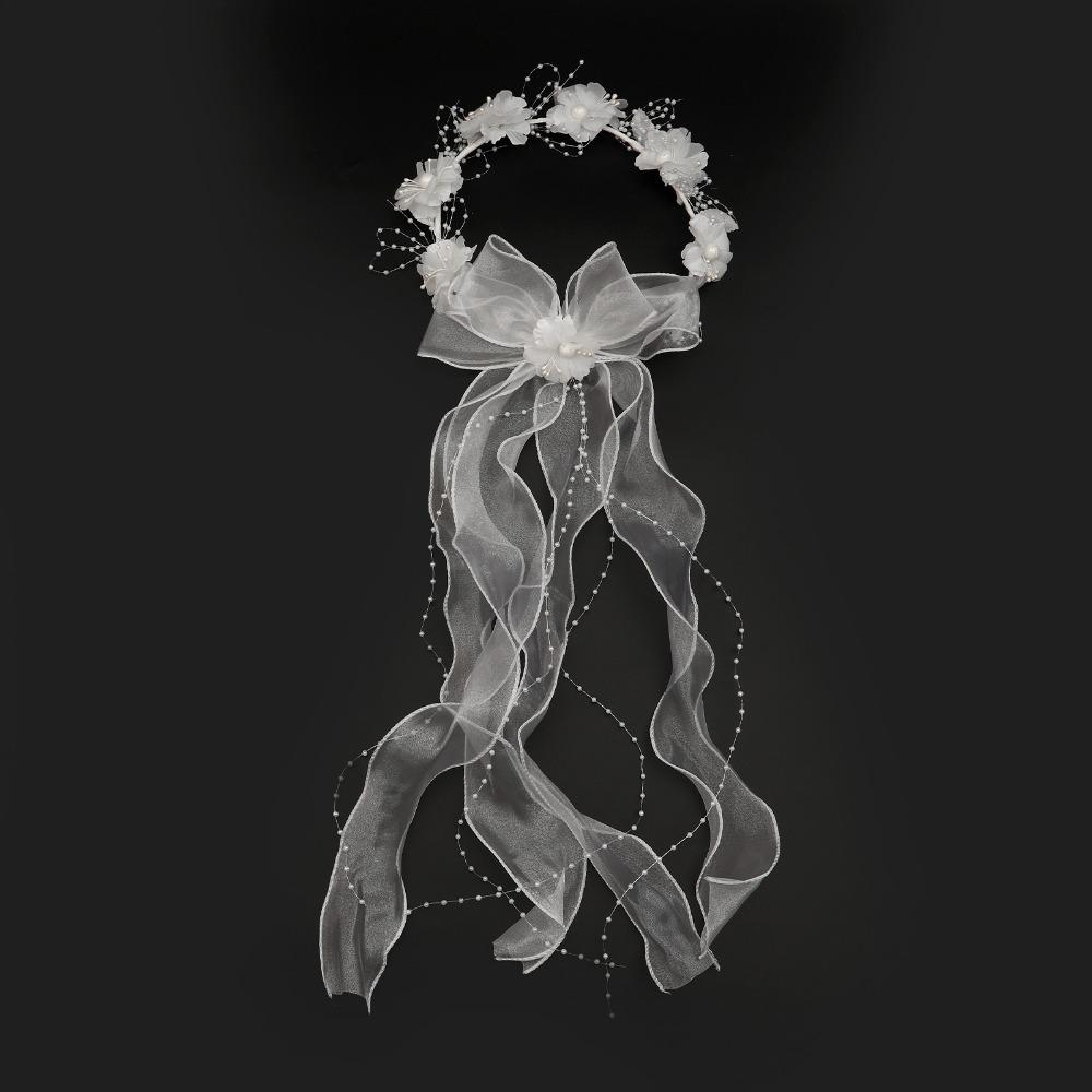 White Bridal Veil Mesh Flower Wreath Portable Marriage Headwear Outdoor Wedding Guest