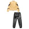 Girls Hip Hop Dance Jacket Metallic Zipper Contrast Color Stand Collar Coat Glittery Waist Pants Set