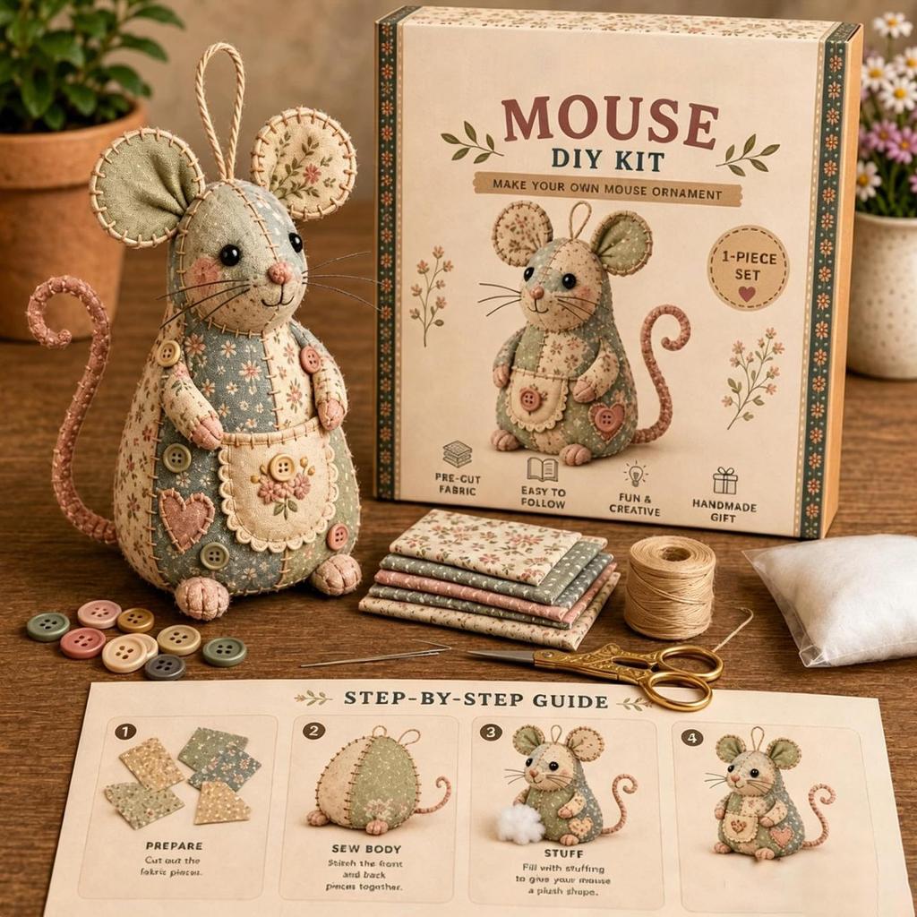 Embroidery Animal Kit Cute Mouse Handmade Ornament Embroidery Animal Kit For Beginner For Adults Women Men Home Living Room