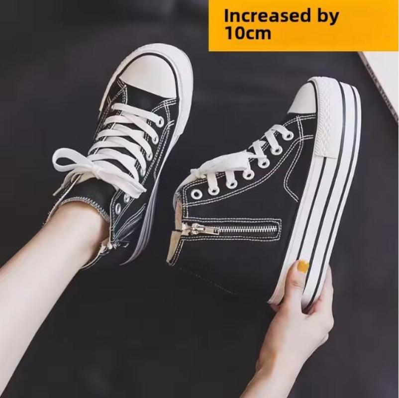 Women'S Canvas Flat Shoes New Spring/Autumn Double-Sided Zipper Board Shoes Korean Style Versatile Thick Sole Sneakers