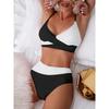 High Waist Bikini Women's Two-Piece Swimsuit Color Block Sexy Gathered Crossbody Swimming Suit