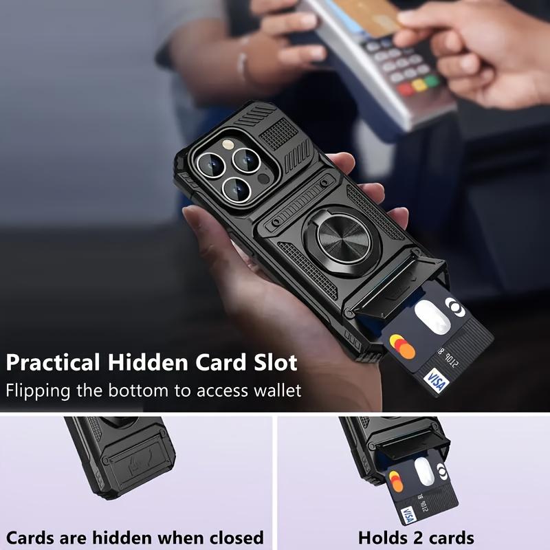 for 17 16 15 14 13 11 Pro Max Plus Resistant Heavy Duty Hard Case with Metal Holder and Hidden Dual Card Slot