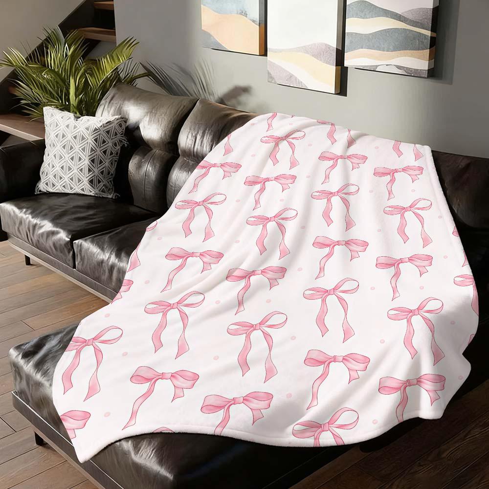 Fashion Print Pink Ribbon Blanket For Sofa Office Bed Plane Travel Sleep Read Relax Camping Soft And Warm