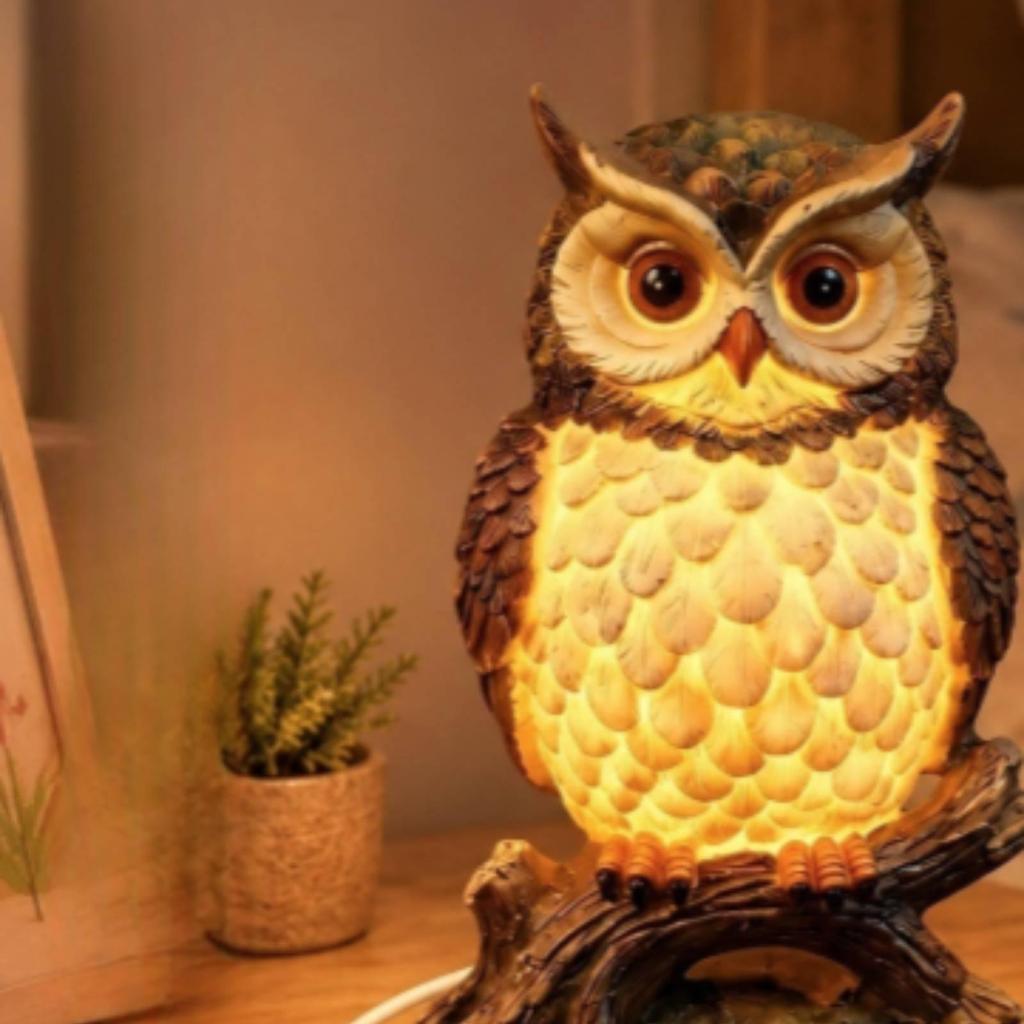 Nocturnal Bird Lamp Light Carved Night with Switch 3D Owl for Bedside, Bedroom, Dorm Room