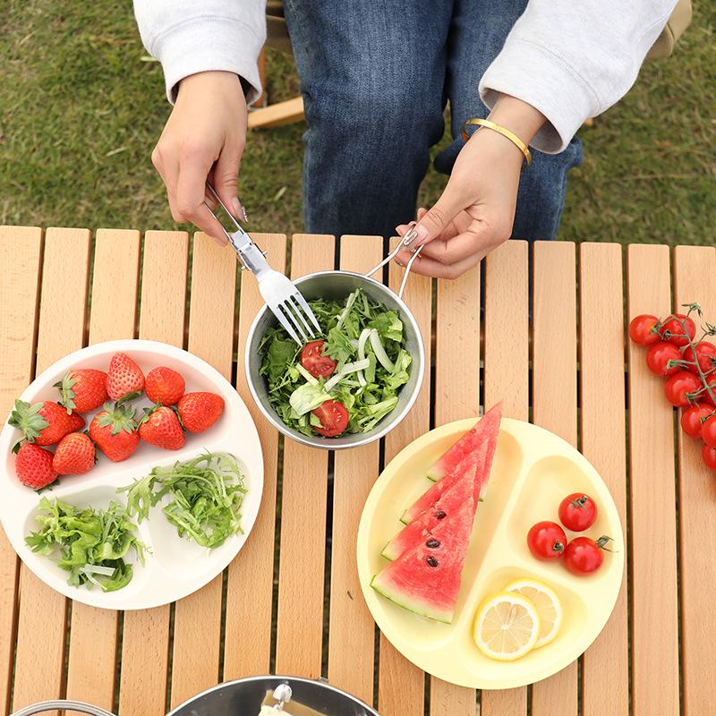 Outdoor Multi-Tool: Folding Knife, Fork, Spoon Set - Stainless Steel, Portable for Camping and Picnic