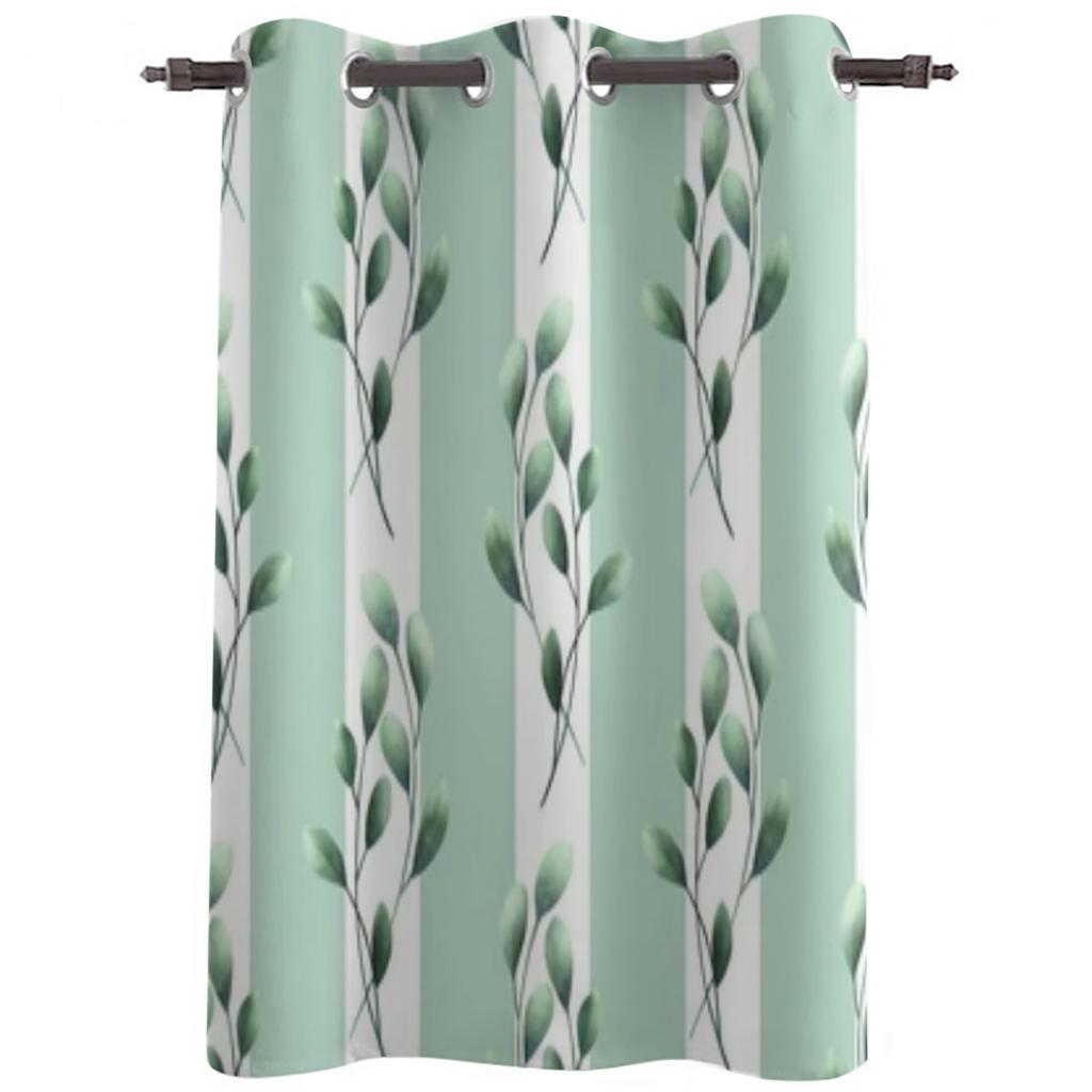 Green Leaves And Stripes Window Curtains For Living Room Kitchen Modern Curtains Home Decor Blinds Drapes