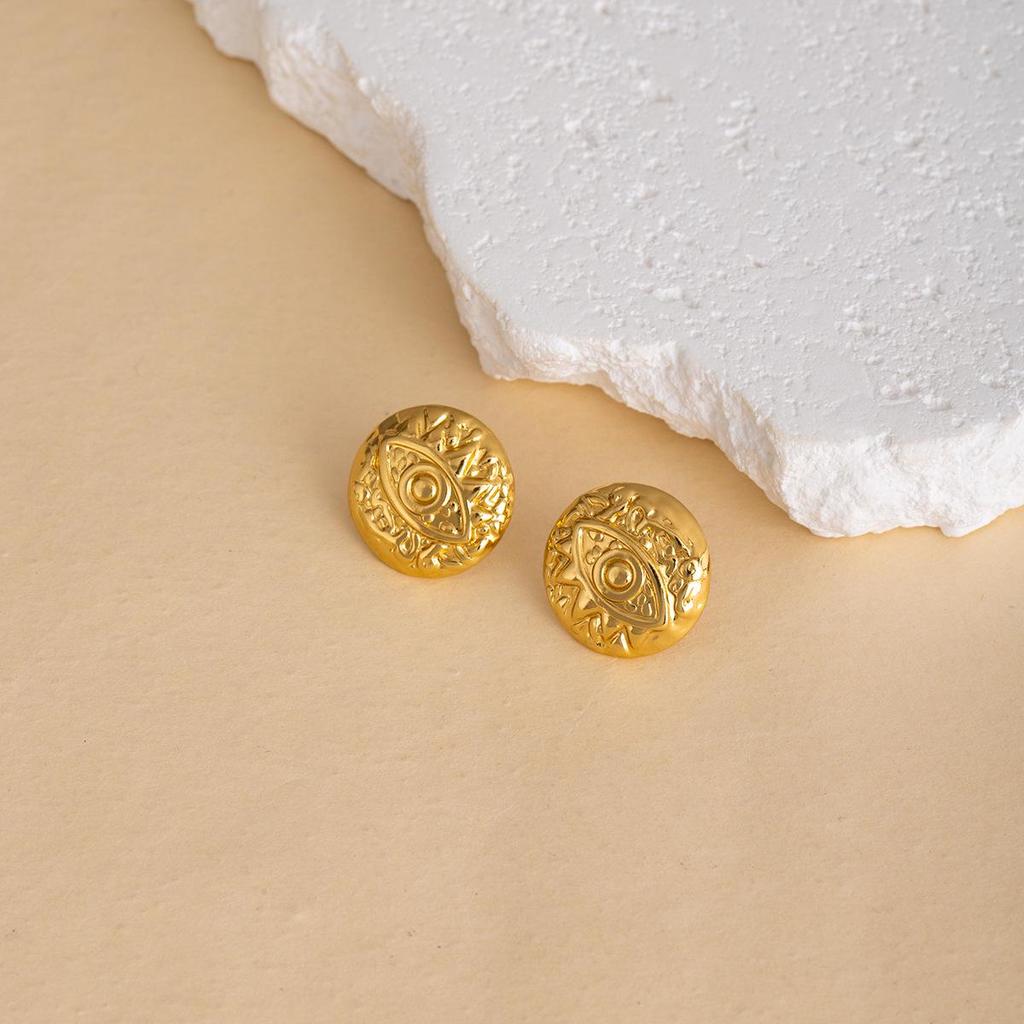 European Retro Geometric Leaf & Heart Stainless Steel Stud Earrings