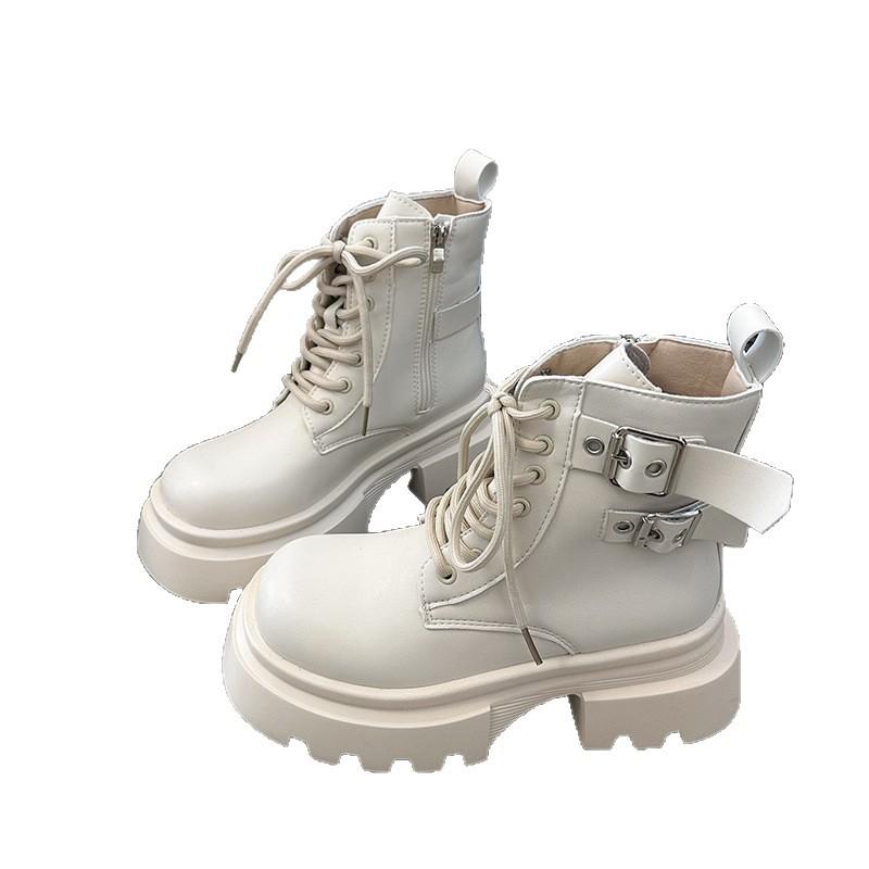 Autumn and Winter Harajuku Cool Handsome Rock Punk Street Mid-tube Locomotive Knight Martin Muffin Thick-soled Thick-heeled Hipster Boots Shoes