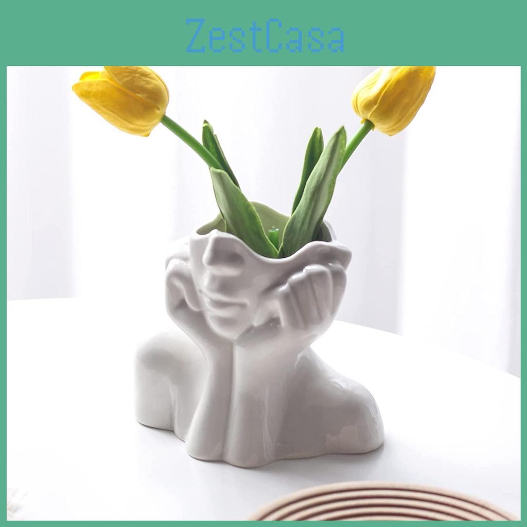Vase Flower Girl White Face Vase For Home Decor Modern Ceramic Figurines Vase Sculpture Art Decorations For Living Room Centerpiece Table Wedding