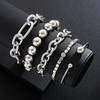 5pcs Simple Punk Silver Color Thick Beads Bracelet Set Vintage Exaggerated Luxury Geometric Design Bangles Vacation Date Jewelry