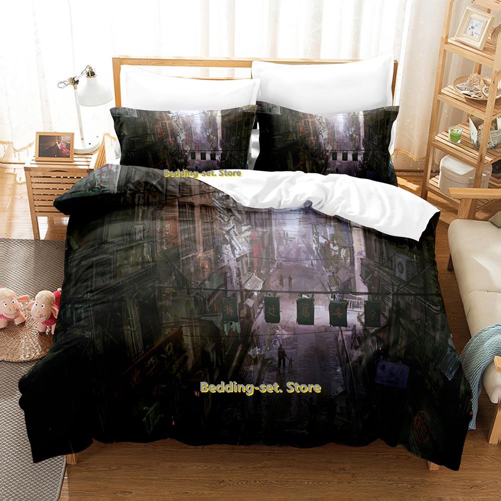 Zestaw pościeli Anime City Pojedynczy Bliźniak Pełny Queen King Size Zestaw do łóżka Sypialnia dla dorosłych Dzieci Zestawy poszewek na kołdrę Druk 3D Prześcieradło Anime