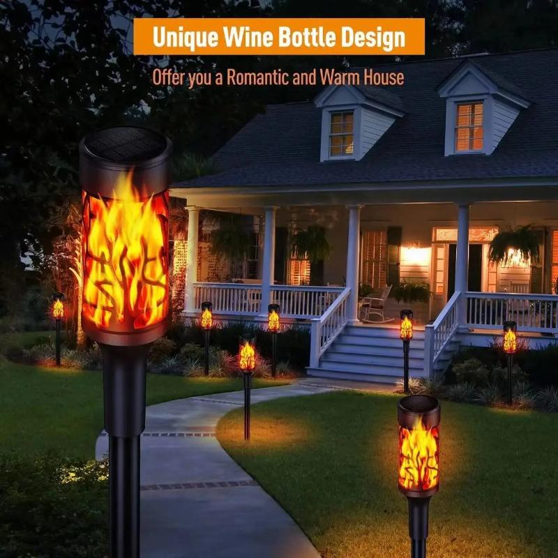 4PCS New Round Solar Flame Lamp IP65 Waterproof Outdoor Lawn Light Flickering Atmosphere Lighting for Courtyard Garden Villa Landscap