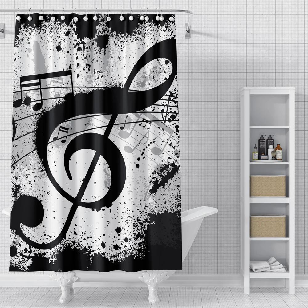 Piano Key Music Shower Curtain For Bathroom Musical Notes Waterproof Bathroom Shower Curtain Romantic Elegant Bath Bathtub Decor