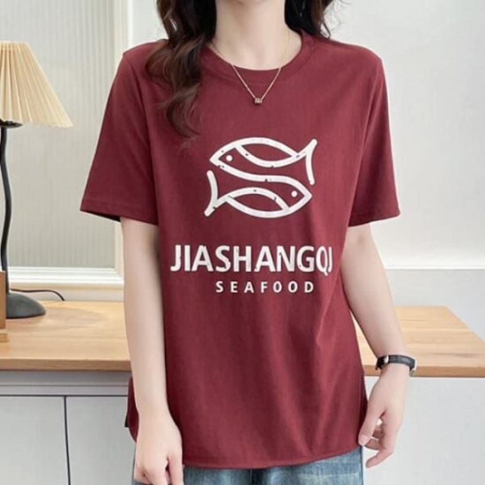 Navava Daily ShorT Sleeve T shirT Fish leTTering nT2606