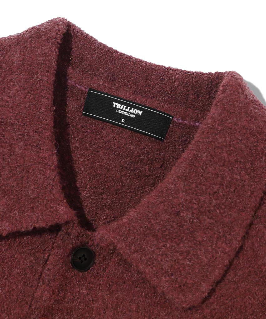 Trillion Wool Boucle Collar Cardigan Knit (Red Brown)