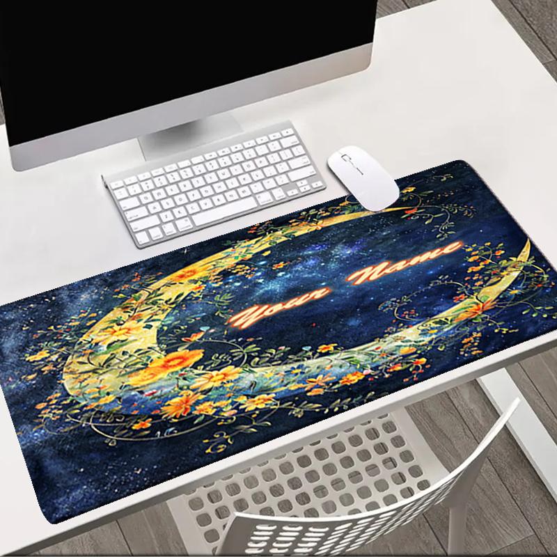 1PC Custom Name Floral Moon Art Mouse Pad, Keyboard and Mouse Desk Pad, for Computer Notebook Birthday Gift For Any Room Or Office