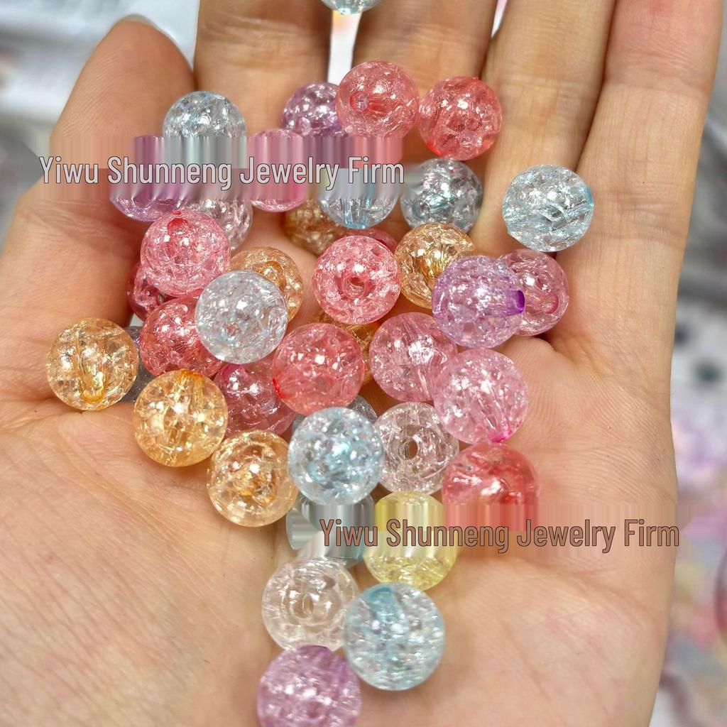 Transparent Cracked Acrylic Beads for DIY Jewelry - Round Loose Beads for Bracelets & Pendants
