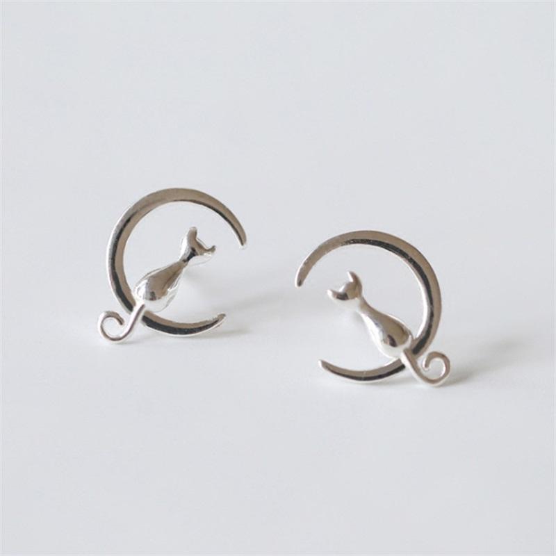 VENTFILLE Silver Gold Color Moon Cute Cat Earrings for Women's Pearl Moonstone Opal Jewelry Gift 925 Stamp Dropship Wholesale