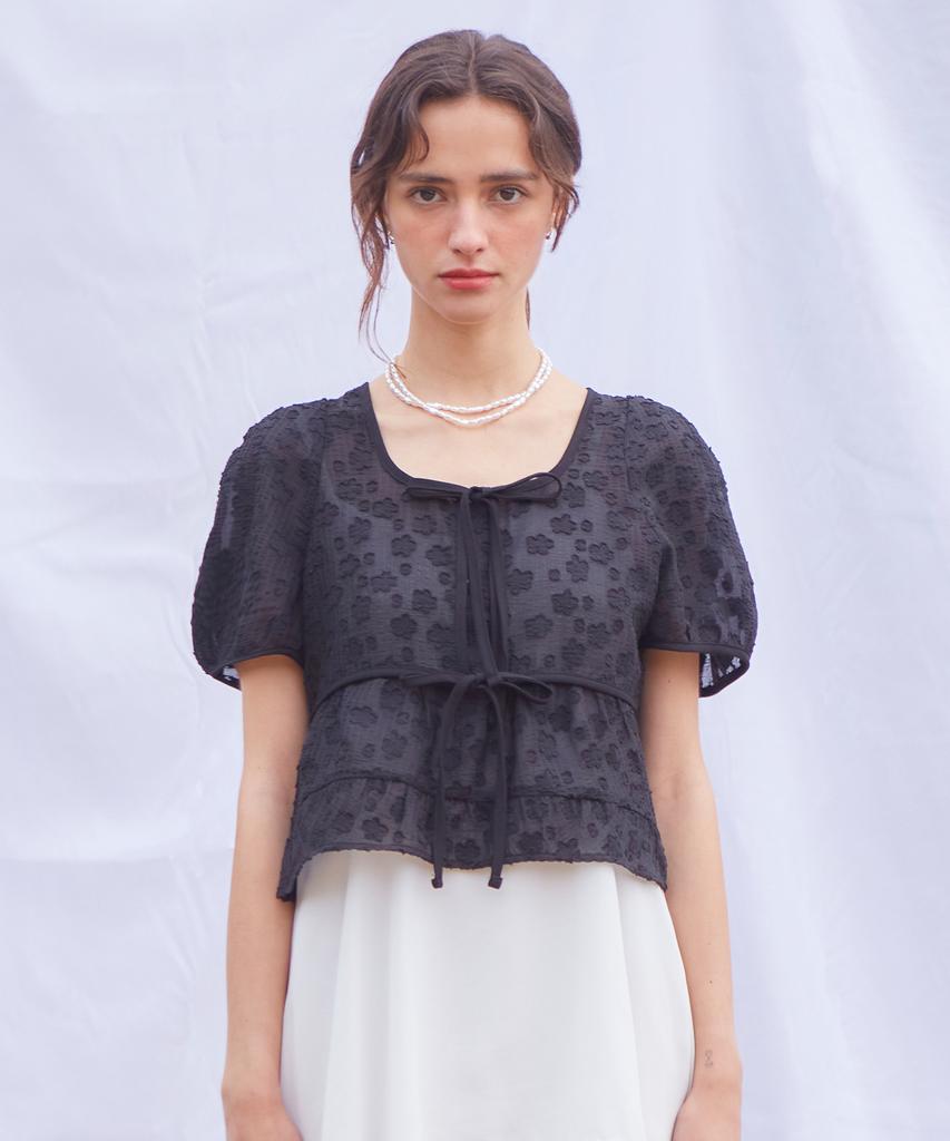 Baitalssain Flower Pipping Ribbon Blouse (Black)