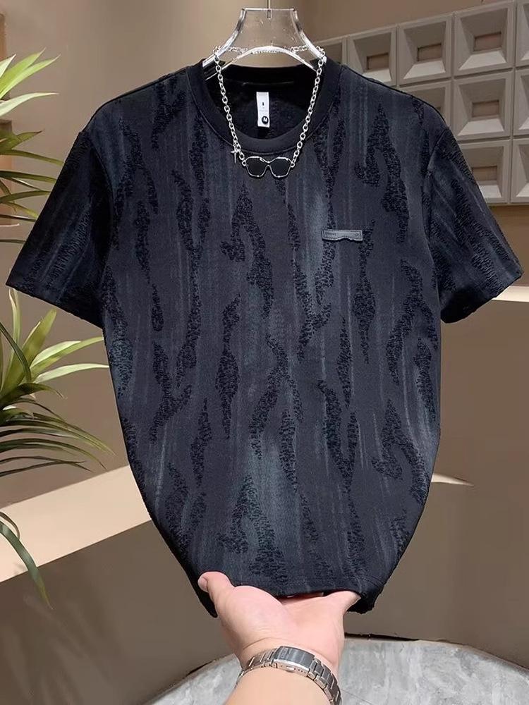 Temperament Trendy Brand Light Luxury Short-Sleeved T-Shirt Men'S Trend Casual Round Neck Half-Sleeved Blue T-Shirt