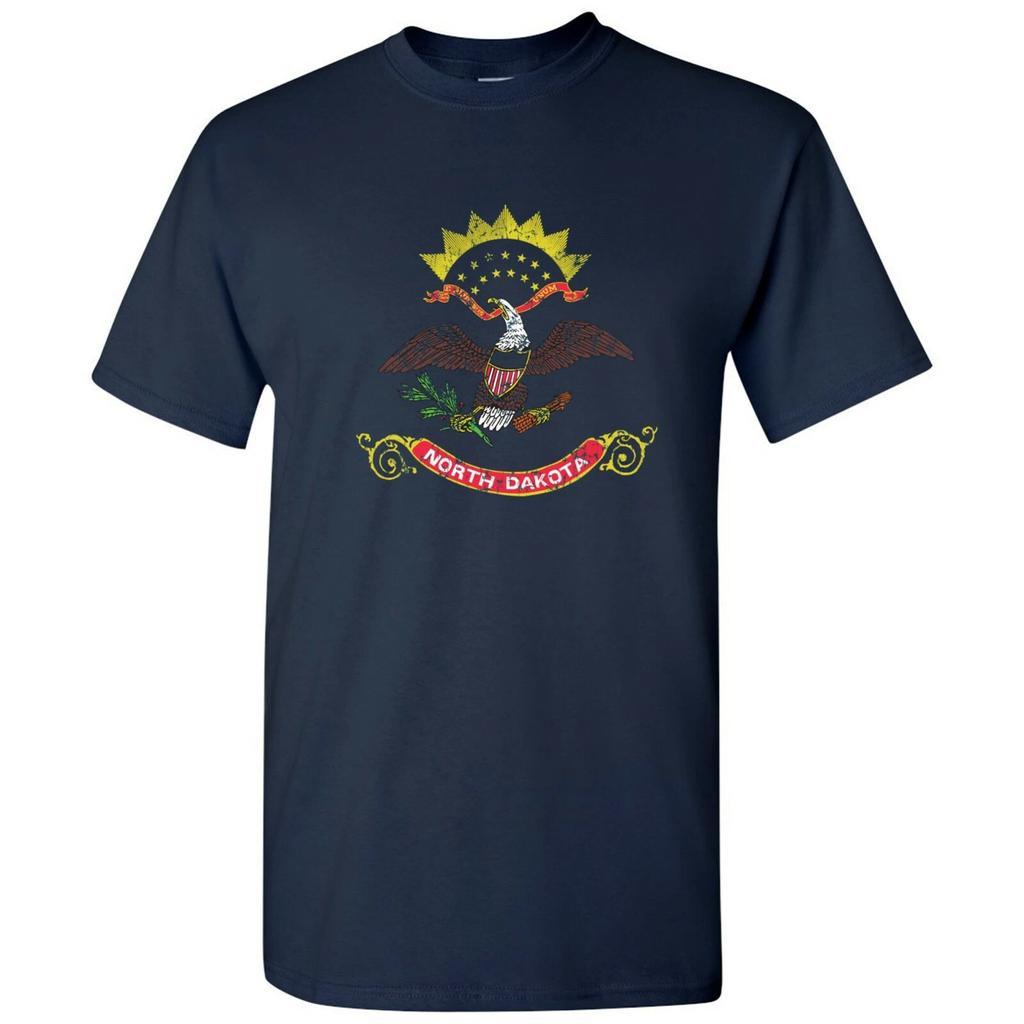 North Dakota State Flag - Hometown Pride Souvenir Basic Cotton T-Shirt - Navy