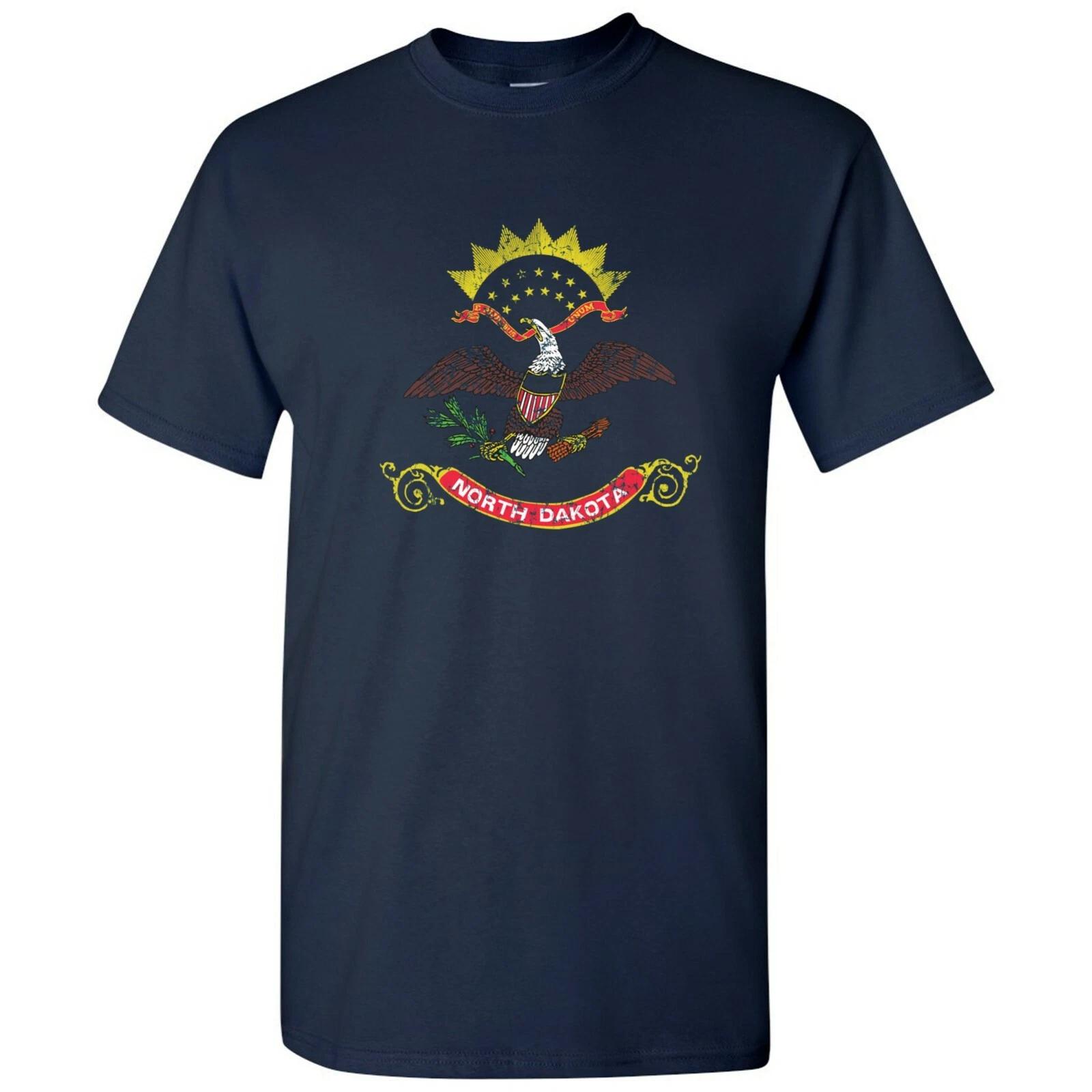 

North Dakota State Flag - Hometown Pride Souvenir Basic Cotton T-Shirt - Navy XL