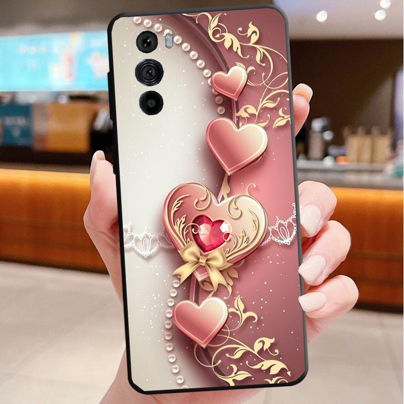 Phone Case For Motorola Edge 50 40 Pro 60 50 40 30 Ultra Neo Fusion Moto G85 G72 G53 G54 G84 G13 G32 Pink Gold Love heart