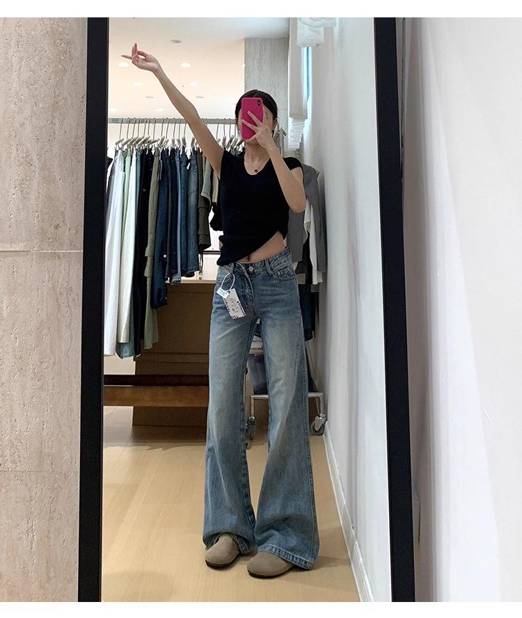 Women's 2025 American Retro Low-Waisted Micro-Flare Jeans - Loose, Slim, Straight Leg, Floor-Length