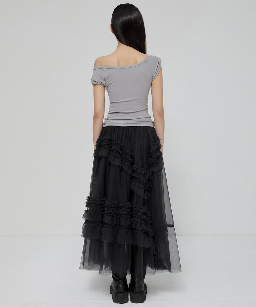 Peulleeoeob Tulle Layered Long Skirts (Fl-266_Black)