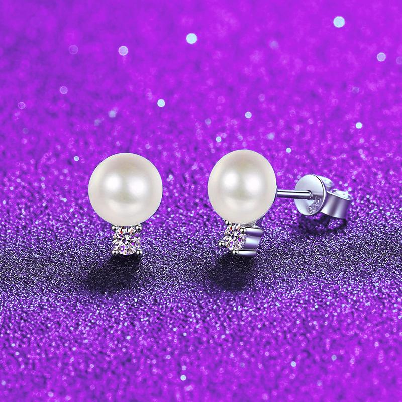Women's Moissanite & Natural Pearl Stud Earrings - Hypoallergenic 925 Sterling Silver