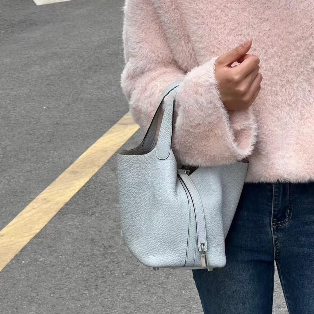 Old Qianfeng High-End Handgefertigt Halbgewachstes Garn Gemüsekorb Eimerbeutel Echtleder TC18 Tragbare Eimertasche Leichte Luxus Damenhandtasche