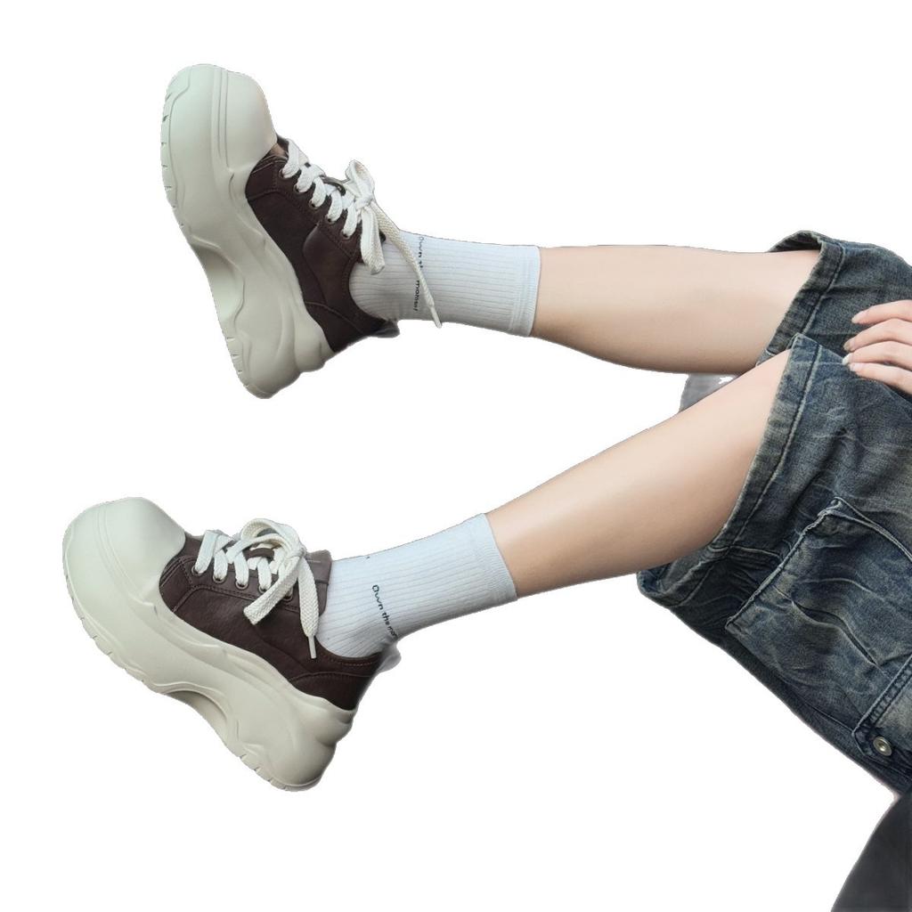 Little white board shoes white sneakers women's 2025 spring new platform little white shoes ugly cute big head bread shoes board shoes