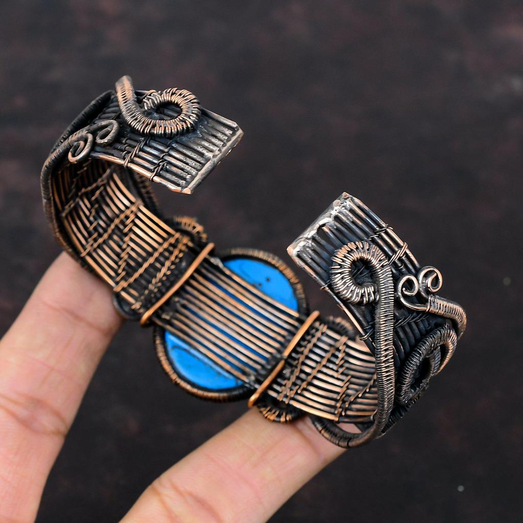 Dornröschen Türkis Armreif Kupferdraht umwickelter Armreif Verstellbarer Armreif Handgefertigter Edelstein Armreif Kupferdraht Schmuck Geschenk für Ihn