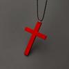 Punk Wood Cross Pendant Necklace for Women Men Vintage Hip Hop Red Big Cross Beaded Sweater Chain Necklace Y2K Halloween Jewelry