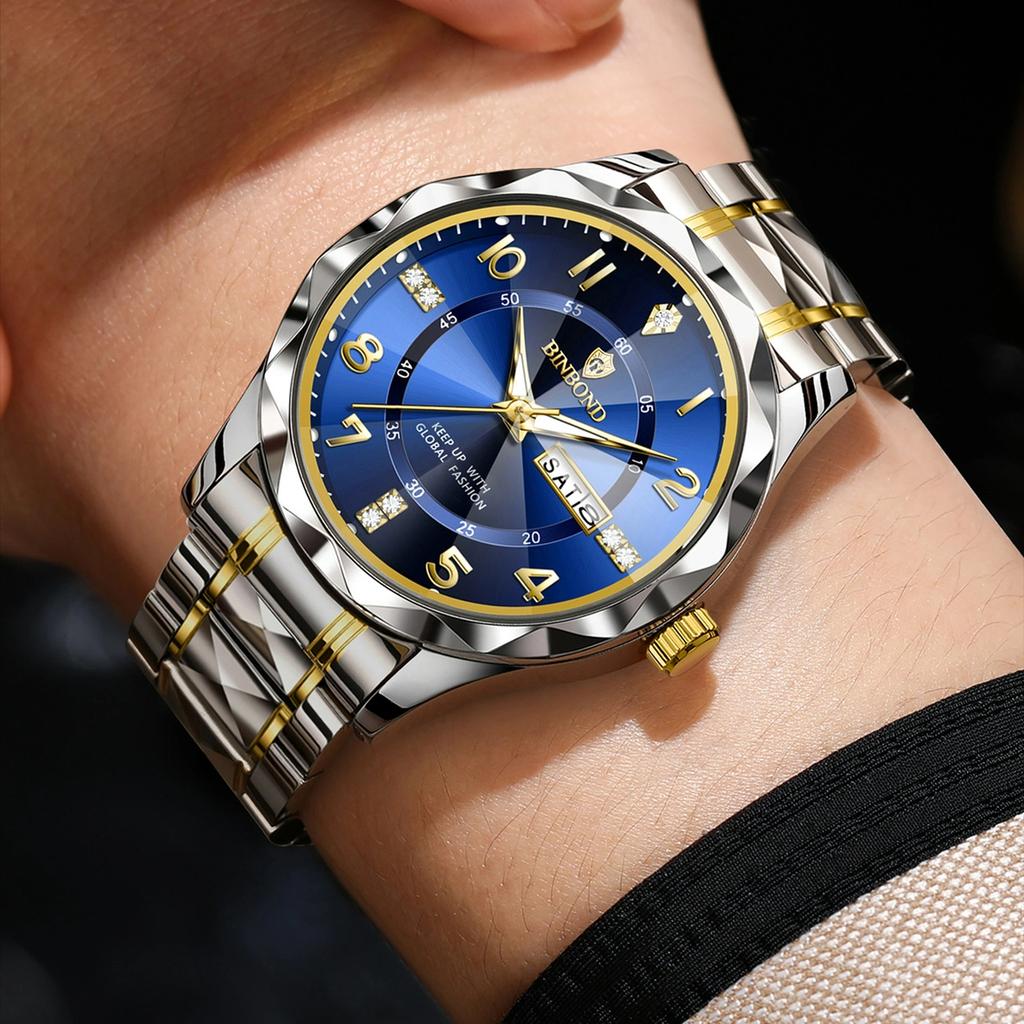 BINBOND Luxusní pánské quartzové hodinky Vodotěsné Datum Týden Luminiscenční Náramkové hodinky Nerezová ocel Pánské hodinky Pánské hodinky