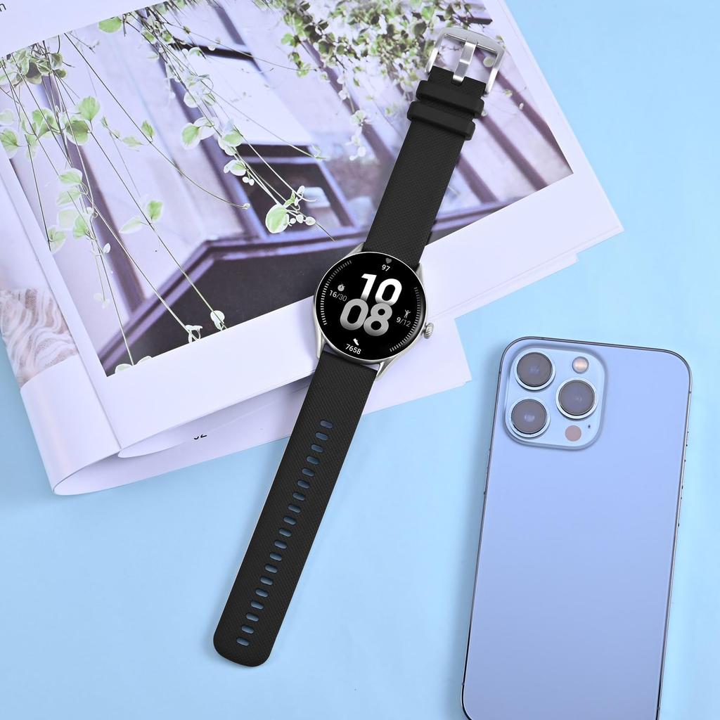 Anbeer 24mm Schnellverschluss Gummi Silikon Uhrenarmband für Herren und Damen mit Schwarzer Edelstahl Schließe