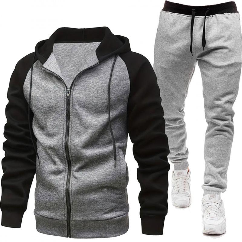 Men's European & American Color Block Raglan Sleeve Sweatshirt Set - Autumn/Winter Fashion