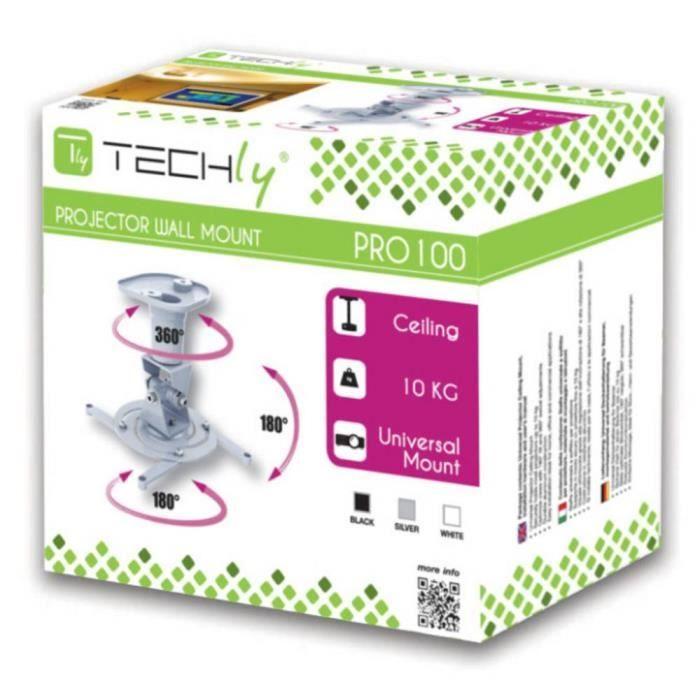 TECHly ICA-PM-100BK Support plafond pour projecteur inclinable, rotatif Distance sol/plafond (max.): 218 mm noir