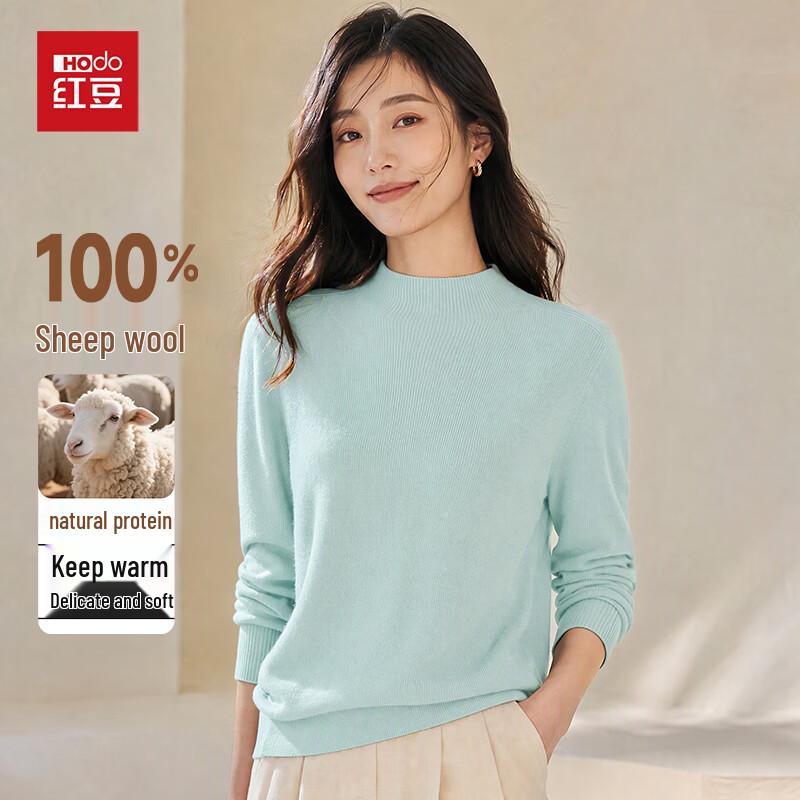 Hongdou Women's 100% Merino Wool Mock Neck Sweater