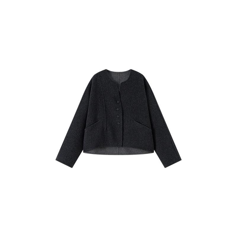 

Двустороннее двухцветное короткое шерстяное пальто из шелка для женской осени и зимы, маленькое, свободное и тонкое кашемировое пальто S