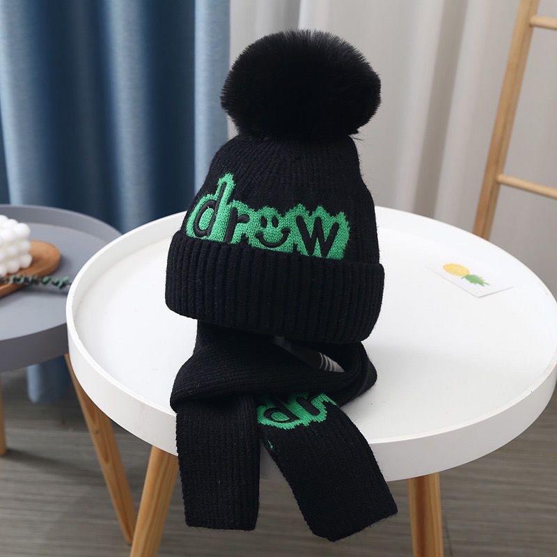 Autumn and winter children's hat boy bear wool hat girl knitted cotton warm baby hat scarf two-piece set