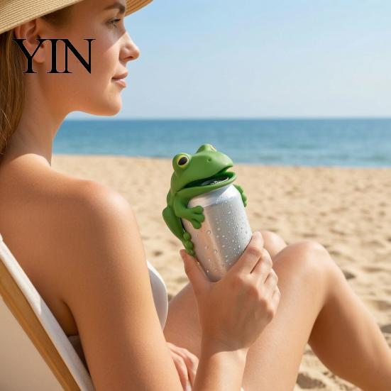Silicone Soda Can Cover Cute Frog Cover, 3D Print PLA Beverage Lid Flexible Grip Sleeve Protector, Dustproof Drink Sleeves for Outdoor Activities And