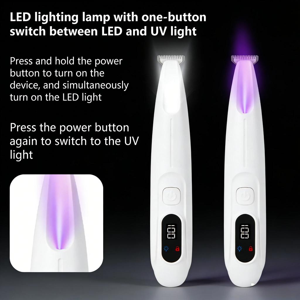 Dogs Cats 2 In 1 Grooming Kit Pet Hair Trimmer with LED & UV Light, Waterproof Electric Shaver