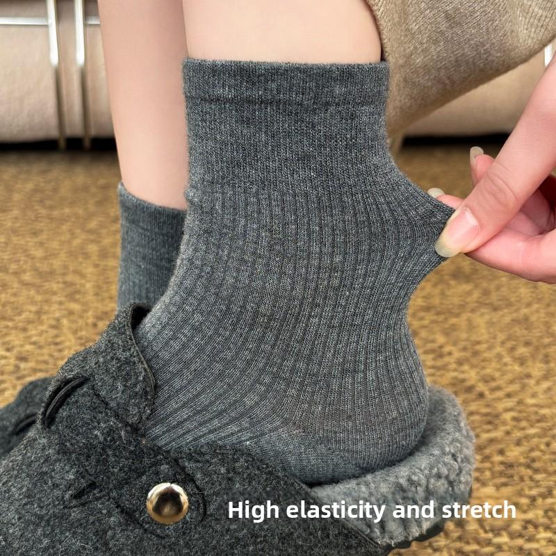 Wool Socks - Trendy Autumn-winter Color Double-needle Mid-calf Socks with Boodles Shoes for Warmth and Layering Effect