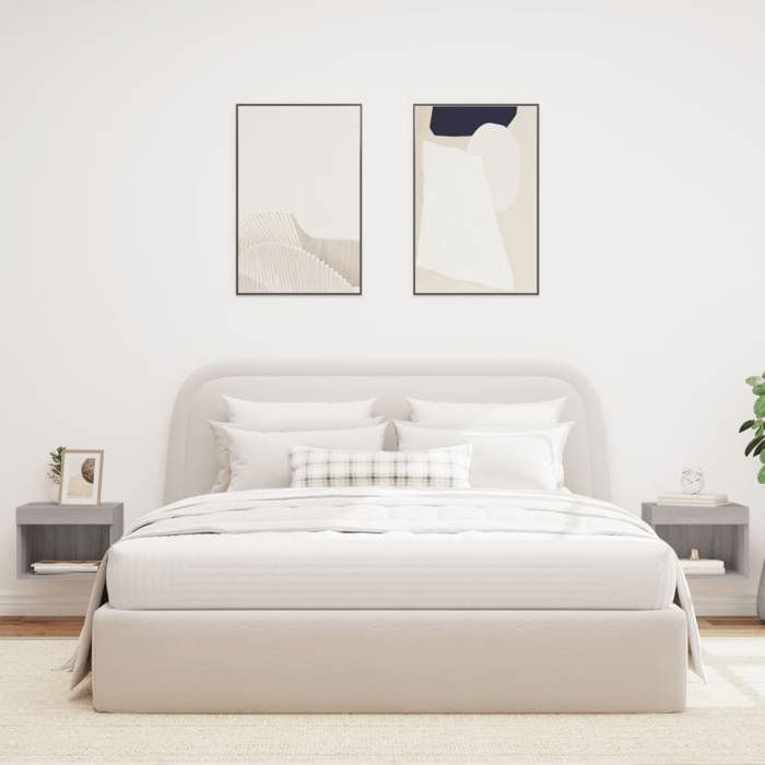 VidaXL Tables de Chevet Murales avec Lumières LED 2 pcs, Armoires de Lit Suspendue, Tables de Nuit, Armoires de Nuit 837124