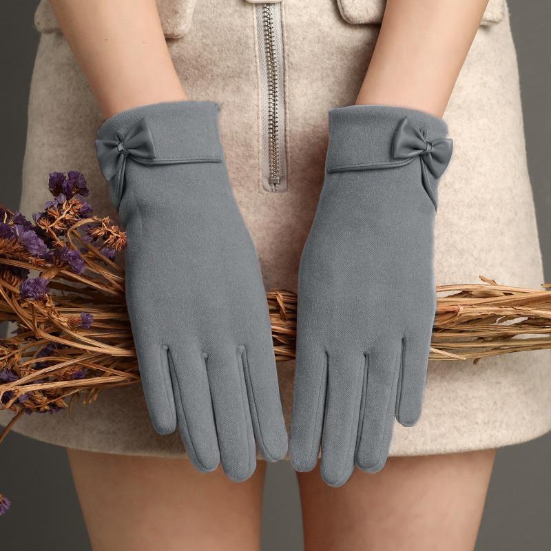 New Women Keep Warm Touch Screen Plus Velvet Inside Thicken Windproof Cycling Cute Lovely Bowknot Elegant Elasticity Soft Gloves