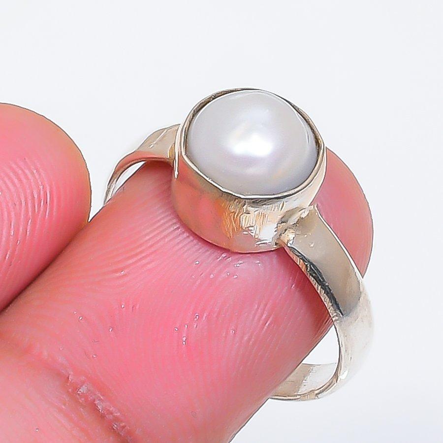 Natural Pearl Gemstone Handmade 925 Sterling Silver Jewelry Ring Size 7.5 ZS-1669
