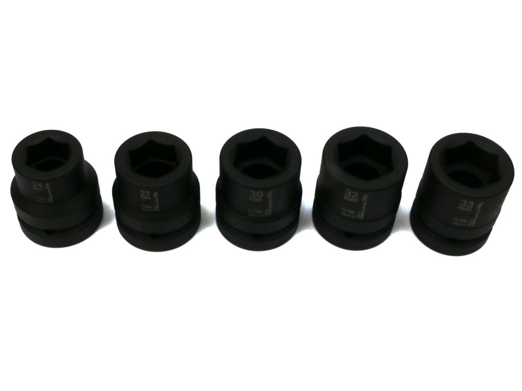 Zestaw Nasadek Udarowych 1" 5 Cz. 24. 27. 30. 32. 33 Mm Ze Stali Crmo Din 3129 Waryński