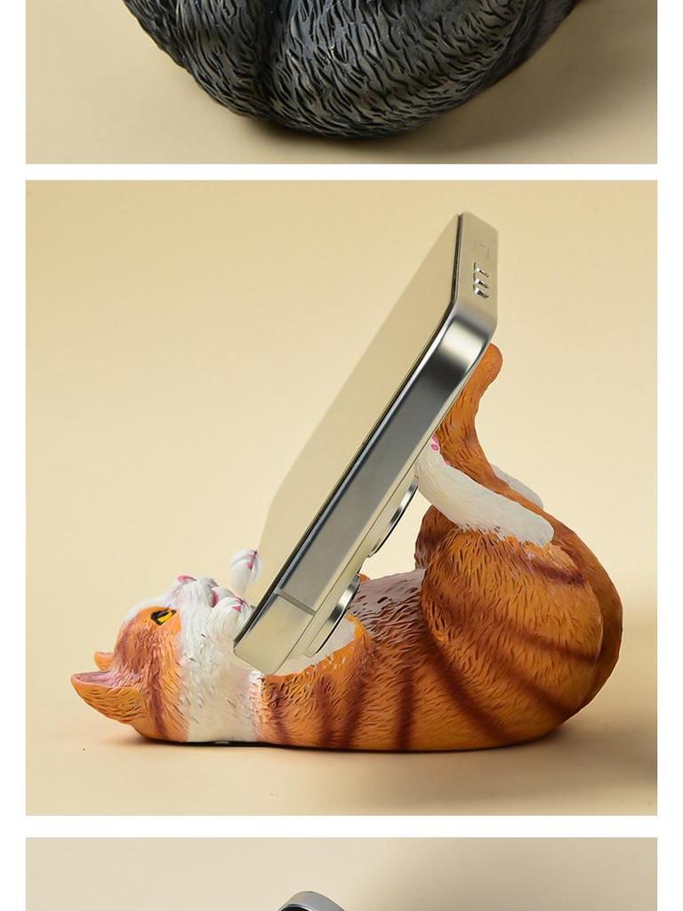 Resin Adorable Tabby Orange Cat Phone Holder Ornament